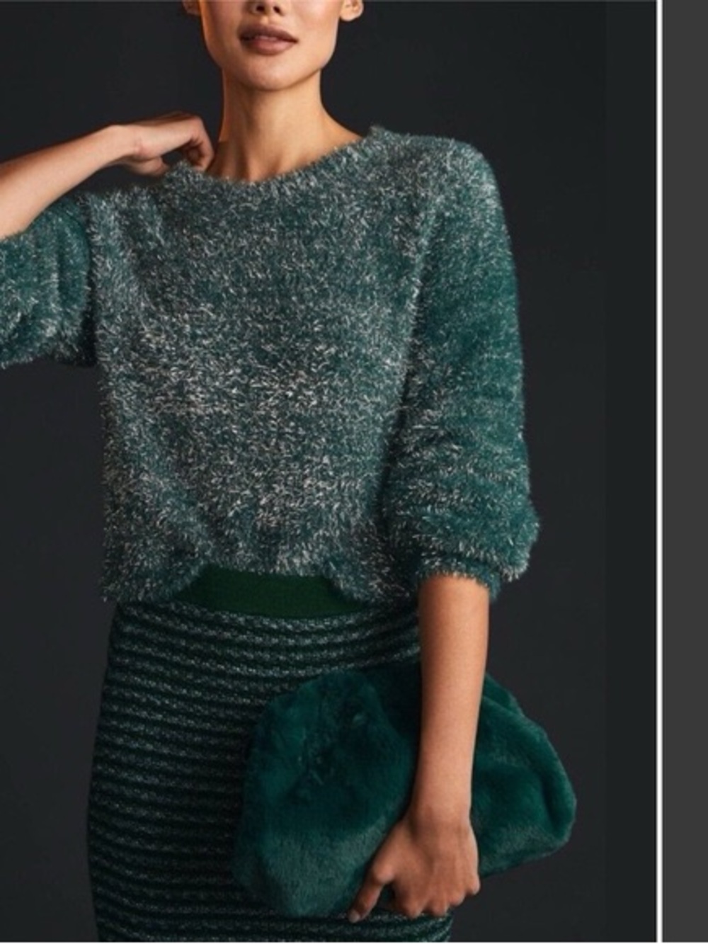 Maeve anthropolgie Fuzzy Teal Crewneck Sweater - Women's eyelash metallic knit